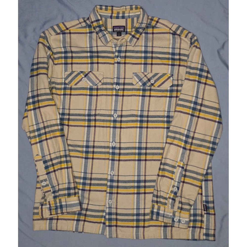 Patagonia Fjord Flannel Shirt Long Sleeve Sz Large Blue Ox: Tailored Grey Rare